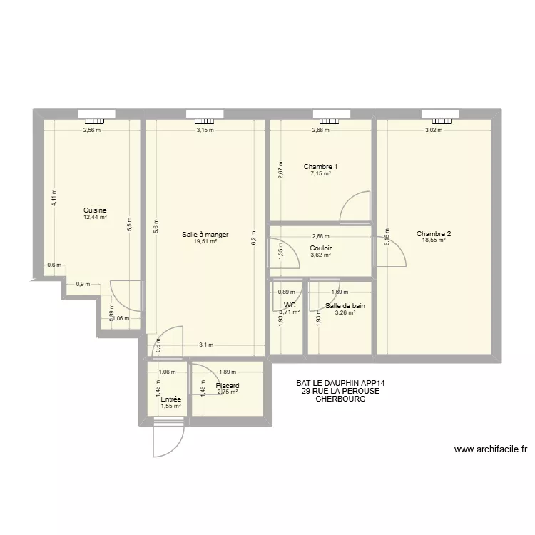 BAT LE DAUPHIN APP14. Plan de 9  et 71 m²