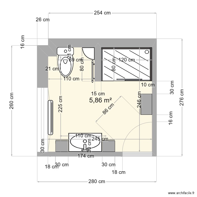 PROJET SALLE DE BAIN 4. Plan de 1 pièce et 6 m2