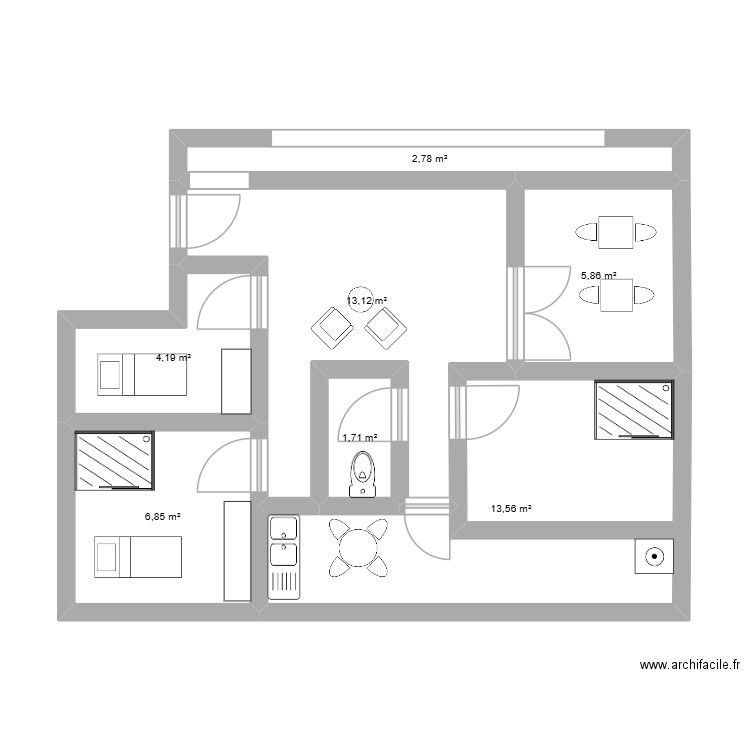 projet. Plan de 7 pièces et 48 m2