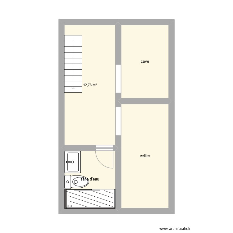 cave. Plan de 4 pièces et 36 m2
