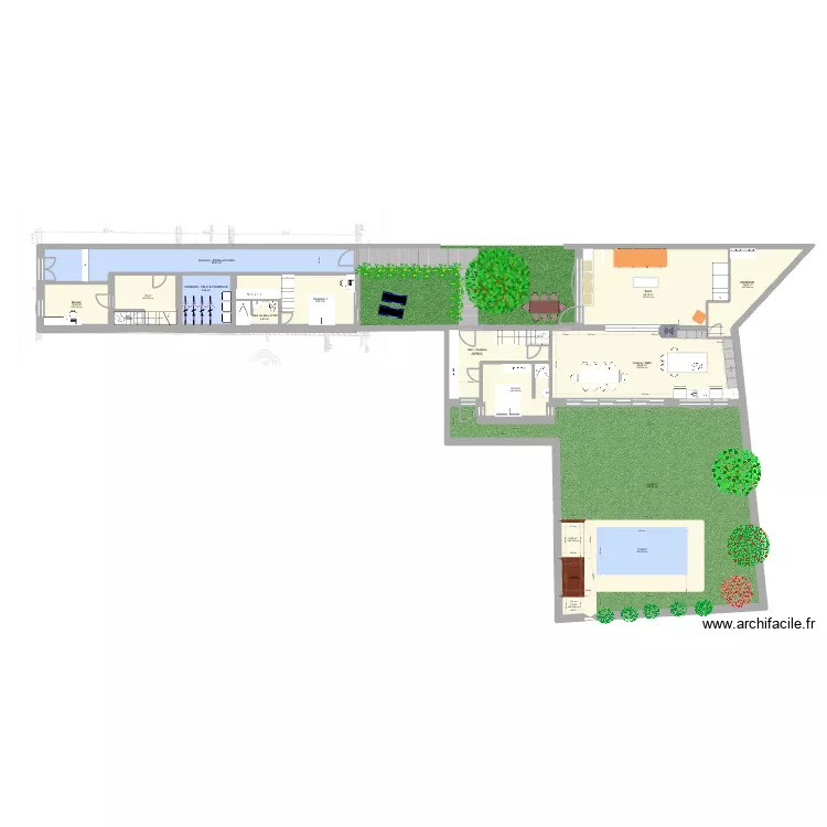 Plan TOTAL trois ponts - Jardin. Plan de 52  et 630 m²