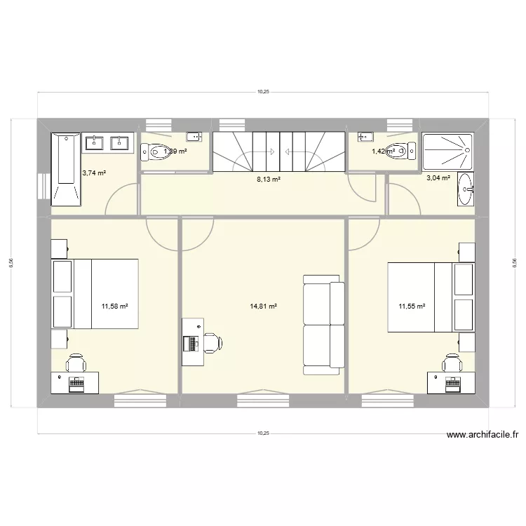 Chalet Etage. Plan de 8  et 56 m²