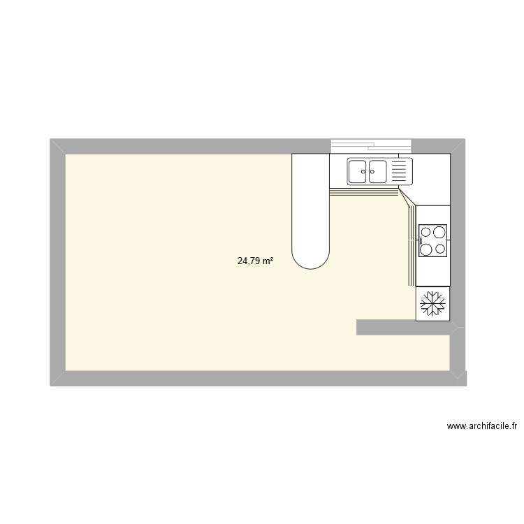 cuisine. Plan de 1 pièce et 25 m2
