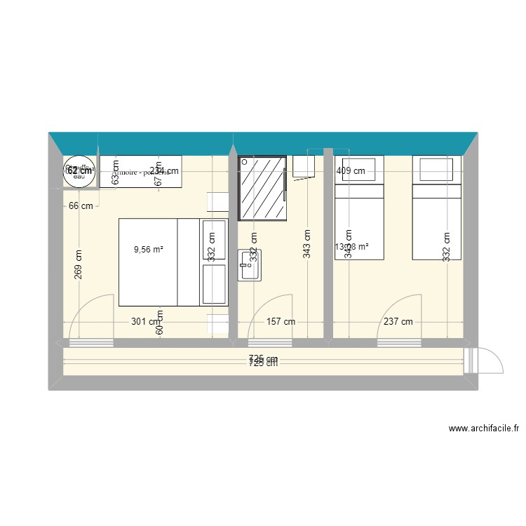 Houlgate-bas. Plan de 4 pièces et 27 m2