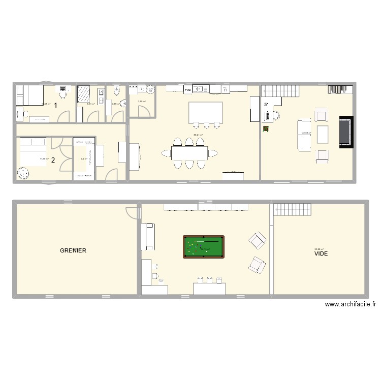 fusion maison sylvain Eva. Plan de 12 pièces et 298 m2