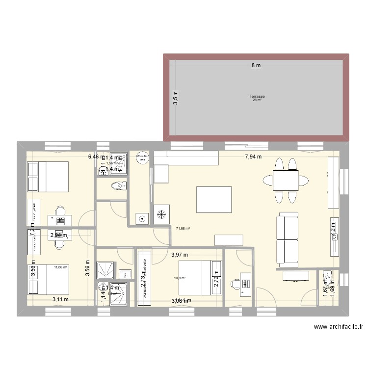 maison 1. Plan de 7 pièces et 158 m2