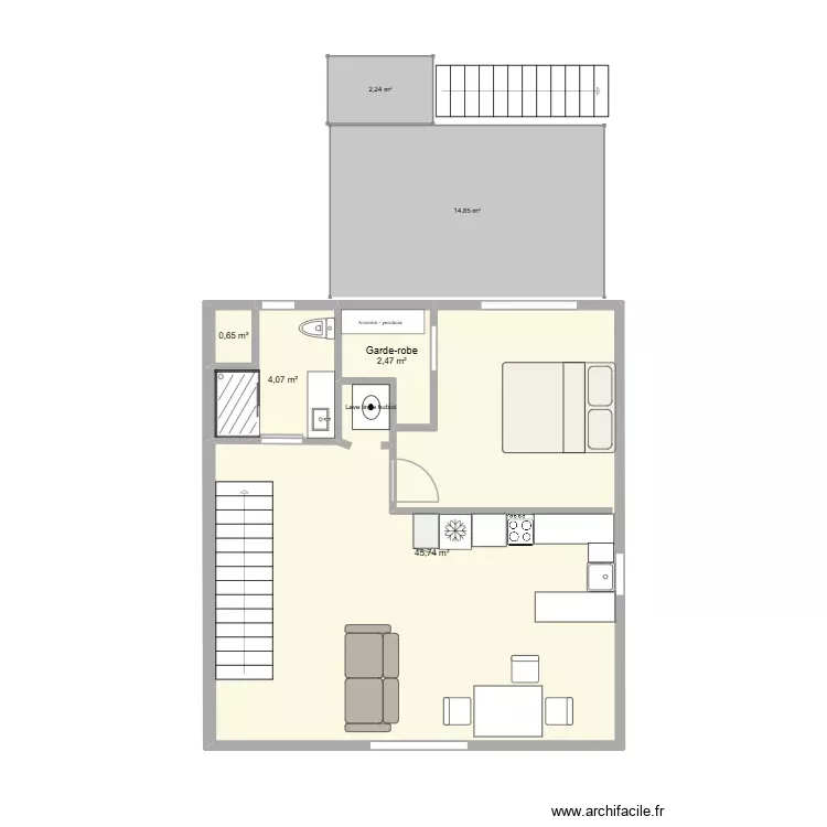 Modif salle de bain. Plan de 4 Pièces et 53 m² Modif salle de bain. Plan de 4 Pièces et 53 m²