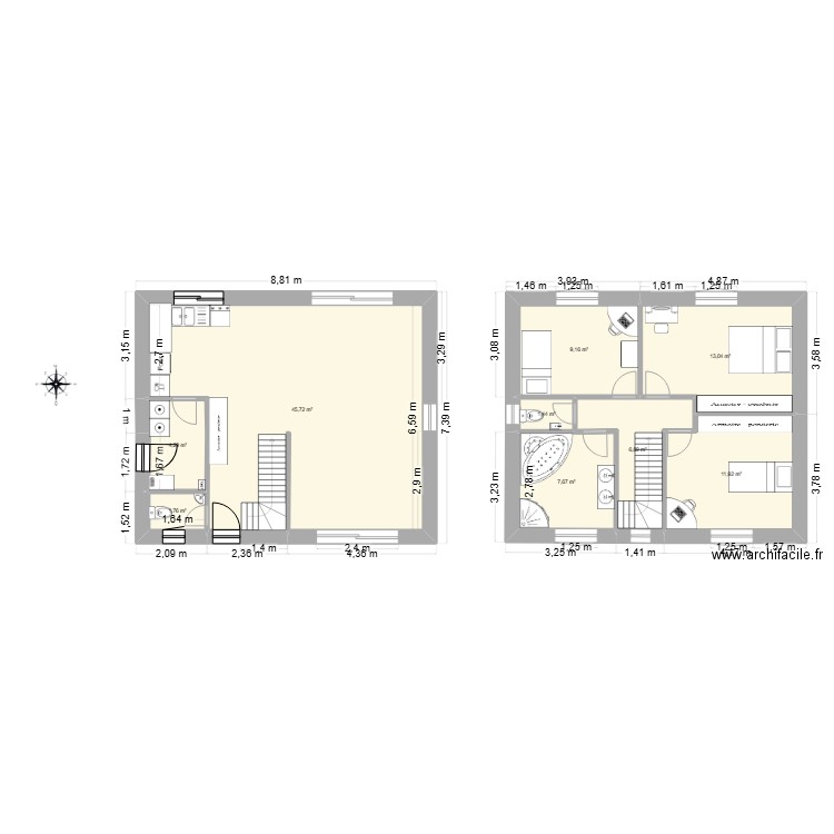Debut. Plan de 9 pièces et 102 m2