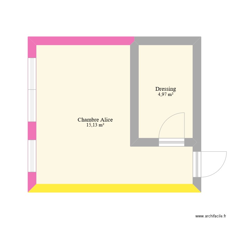 Chambre Alice. Plan de 2 pièces et 20 m2