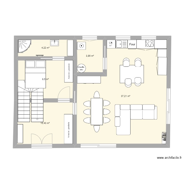 Maison rdc. Plan de 5 pièces et 65 m2