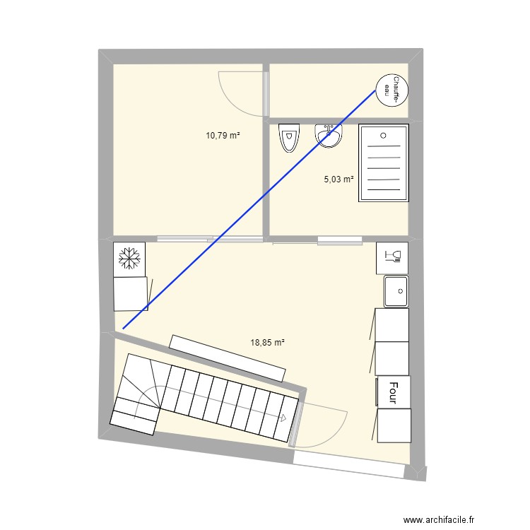 ARRIERE MAISON. Plan de 3 pièces et 35 m2