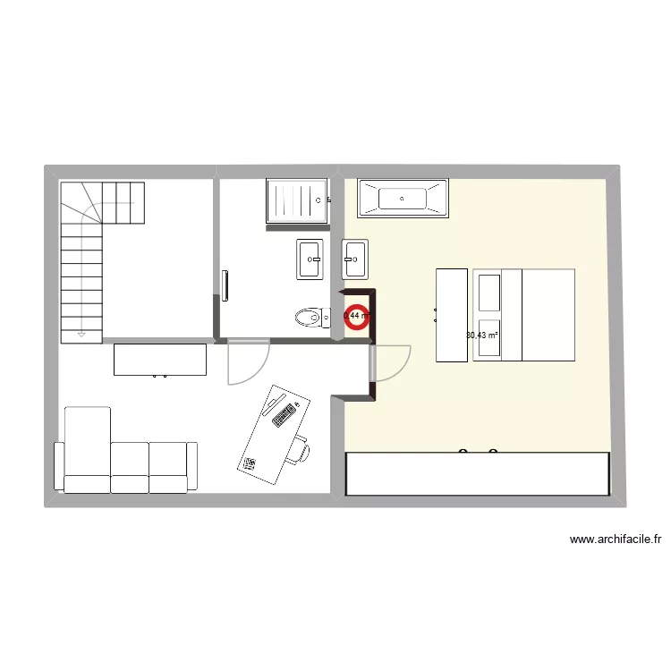 salle de bain bis. Plan de 2  et 31 m²