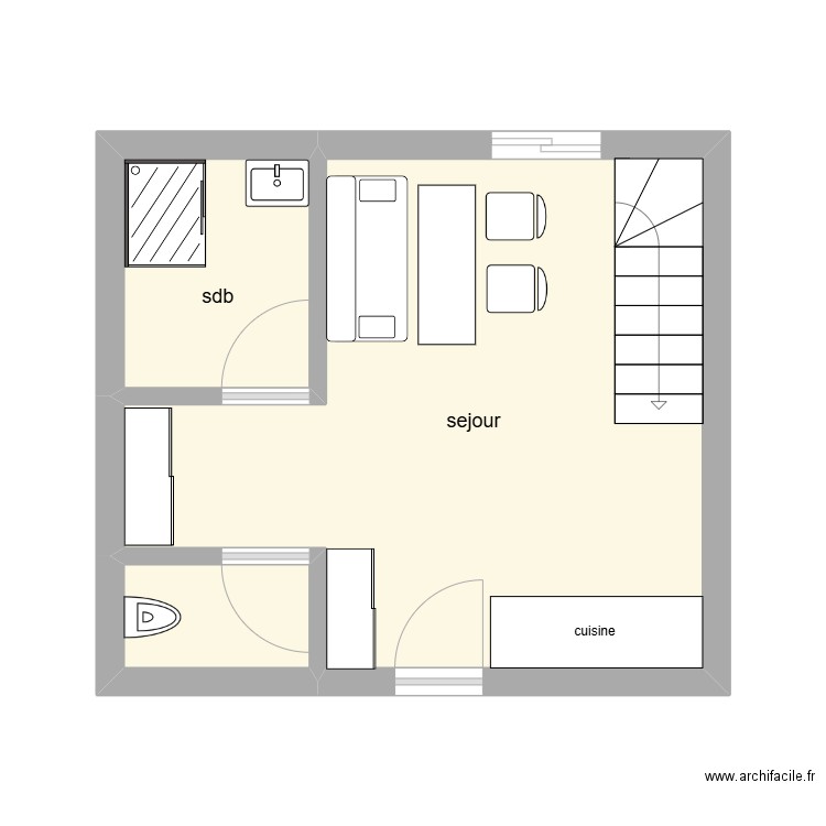 appartements de gauche 4 eme étages . Plan de 3 pièces et 23 m2