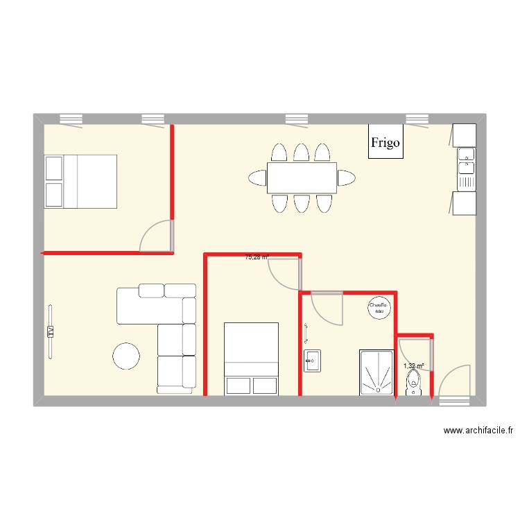 app n°3 t3 1er etage (71.63 m²). Plan de 2 pièces et 77 m2