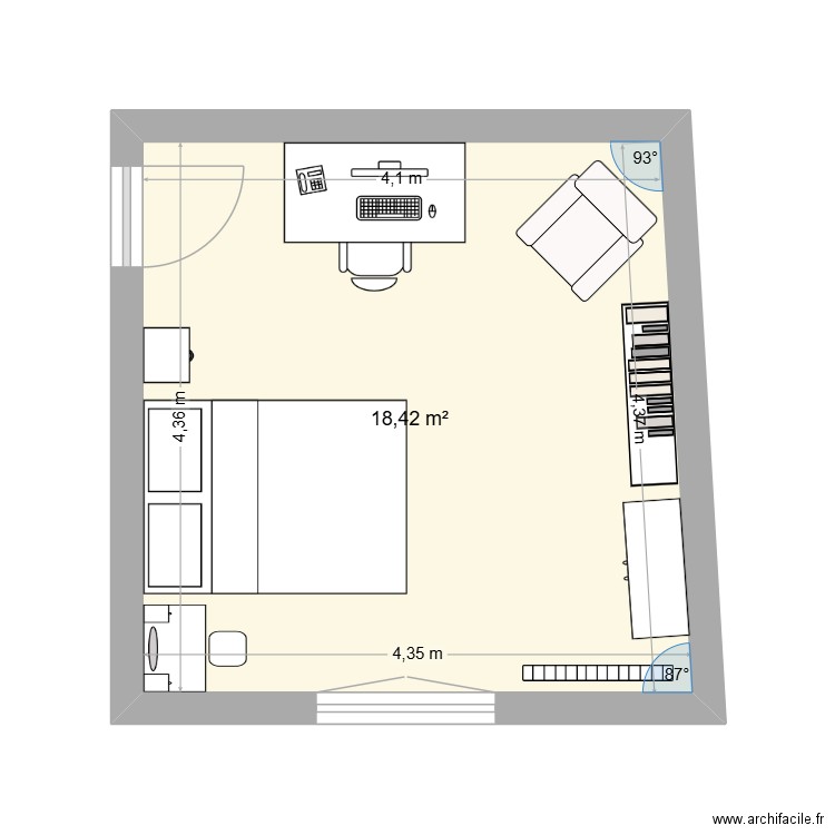 Emma. Plan de 1 pièce et 18 m2