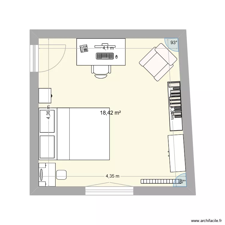 Emma. Plan de 1 pièce et 18 m²