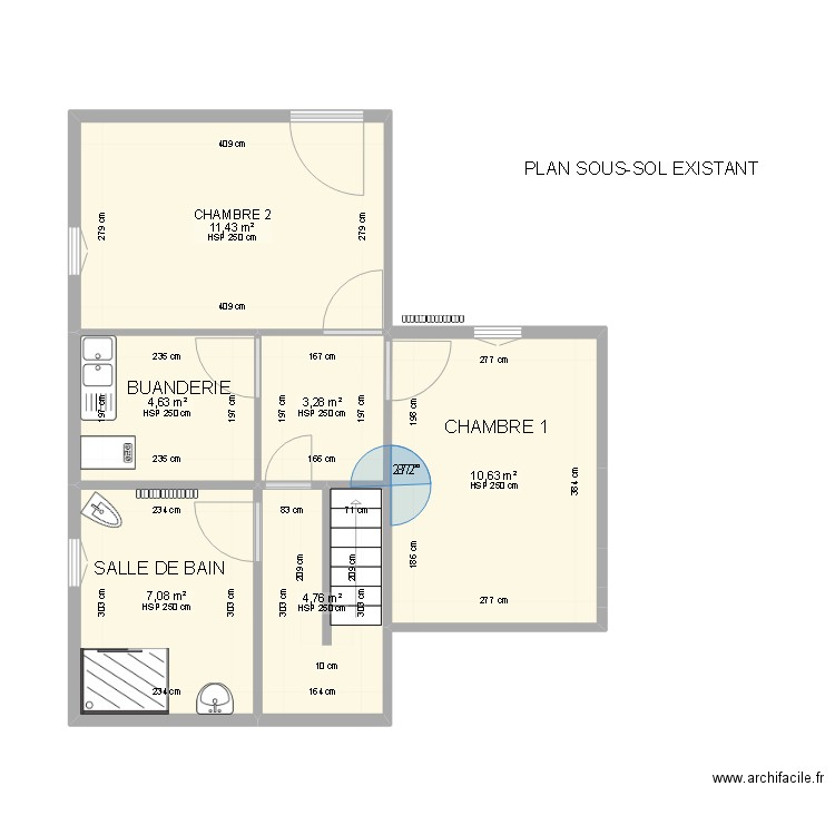 PLAN SOUS-SOL EXISTANT COMBE JULIEN V1. Plan de 6 pièces et 42 m2