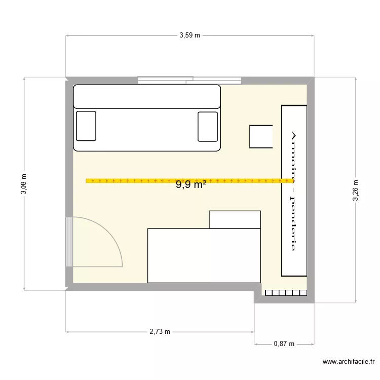chambre. Plan de 1  et 10 m²