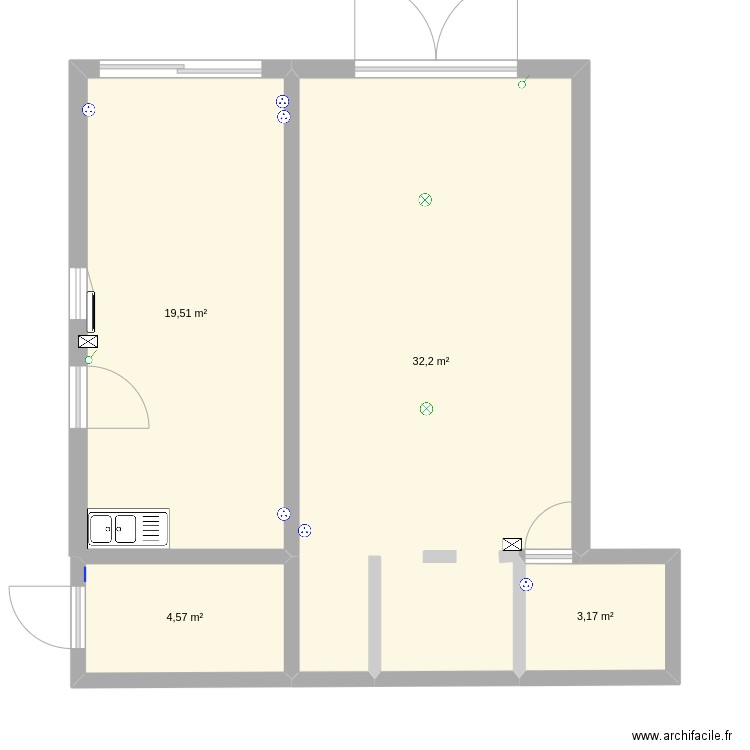 heureux. Plan de 4 pièces et 59 m2