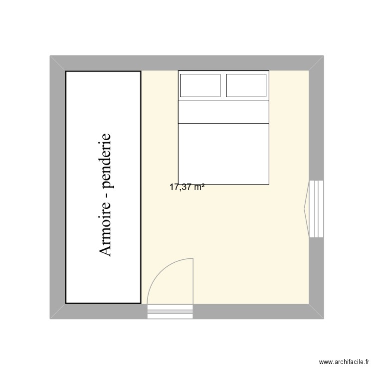 chambre à coucher. Plan de 1 pièce et 17 m2