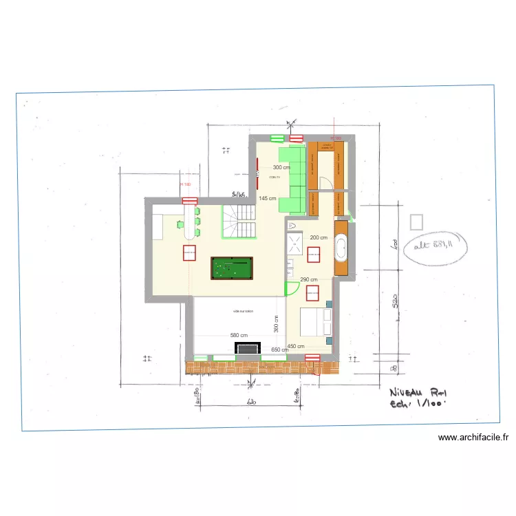 MEZZA SAMOENS rehauss&eacute; 5O  chambre invers&eacute;e. Plan de 