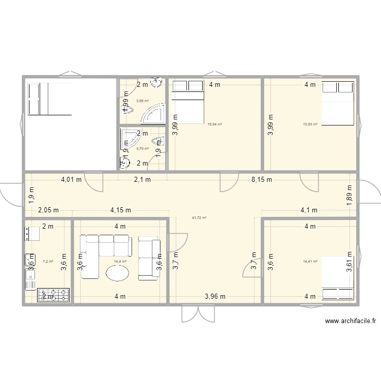 ma maison. Plan de 8 pièces et 117 m2
