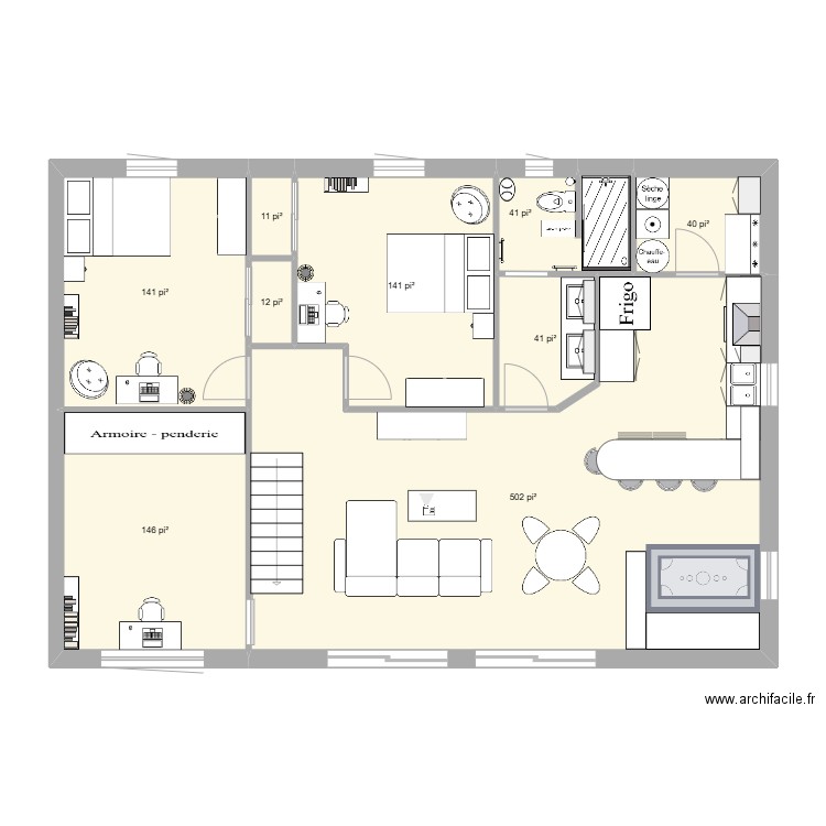 Étage 2 version améliorée. Plan de 13 pièces et 126 m2