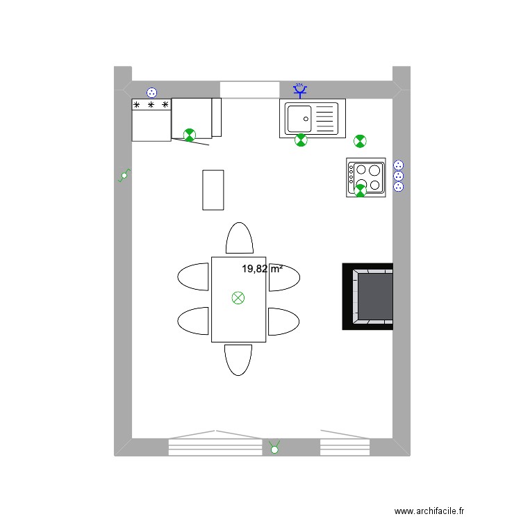 salle a manger cuisine. Plan de 1 pièce et 20 m2