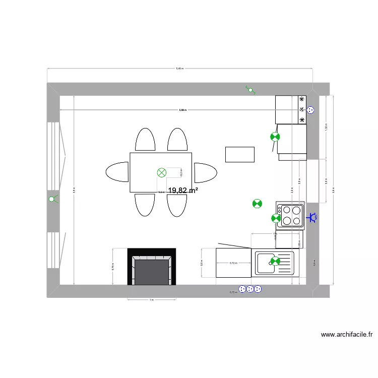 salle a manger cuisine. Plan de 1 pièce et 20 m²