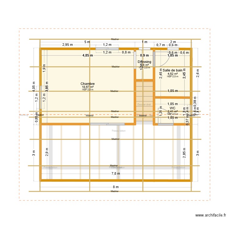 PALTON 56 M² avec 1étage. Plan de 4 pièces et 27 m2