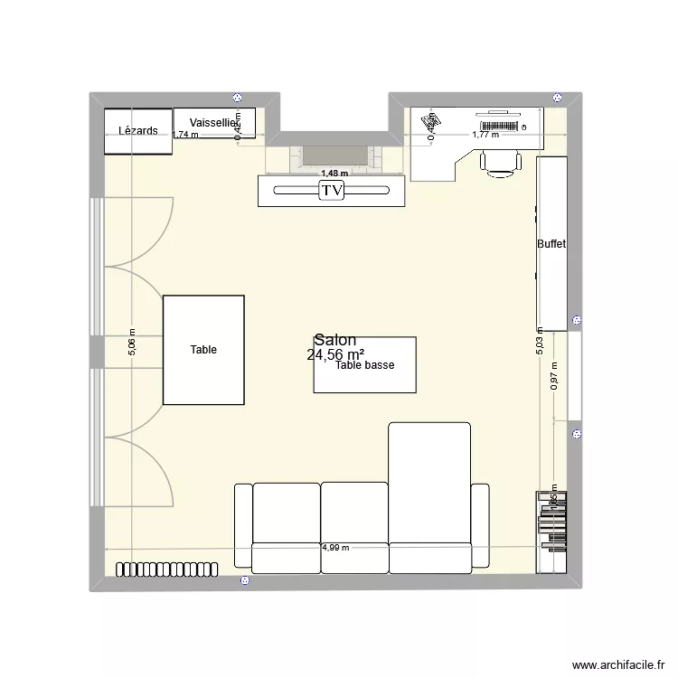 Salon. Plan de 1  et 25 m²