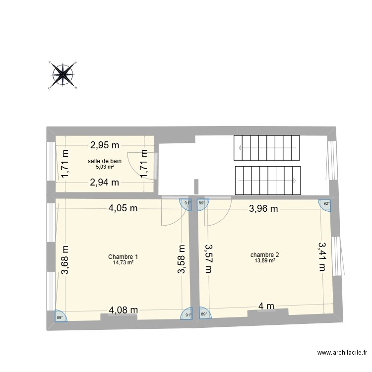3eme étage. Plan de 3 pièces et 34 m2