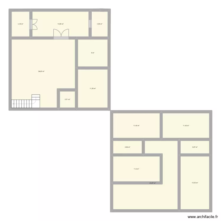 Maison 1 stage 1. Plan de 14  et 165 m²