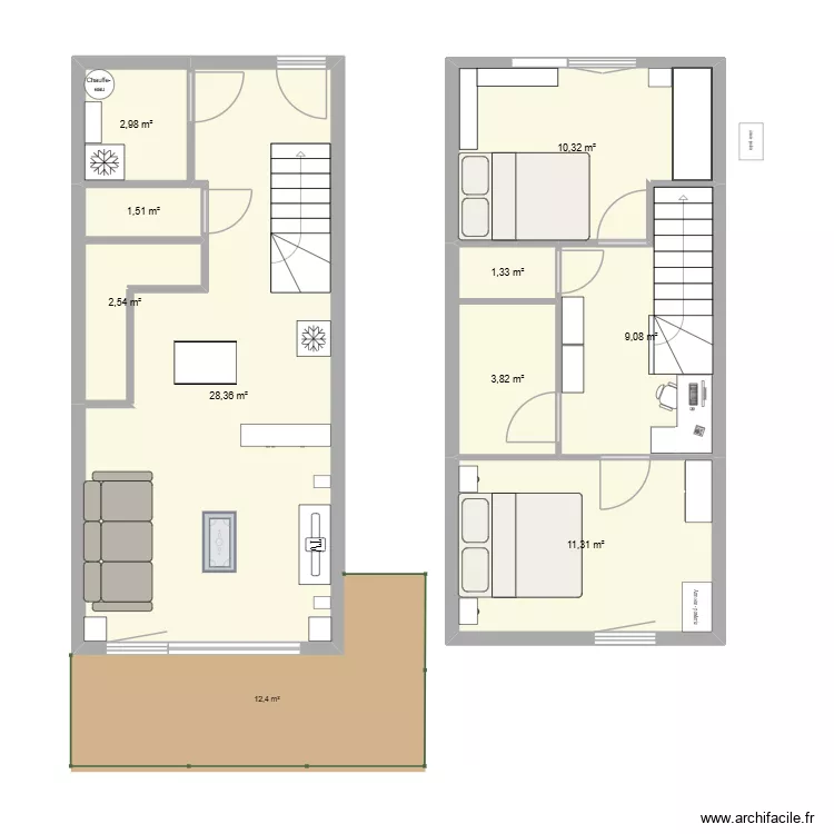 Appart. Plan de 9  et 71 m²