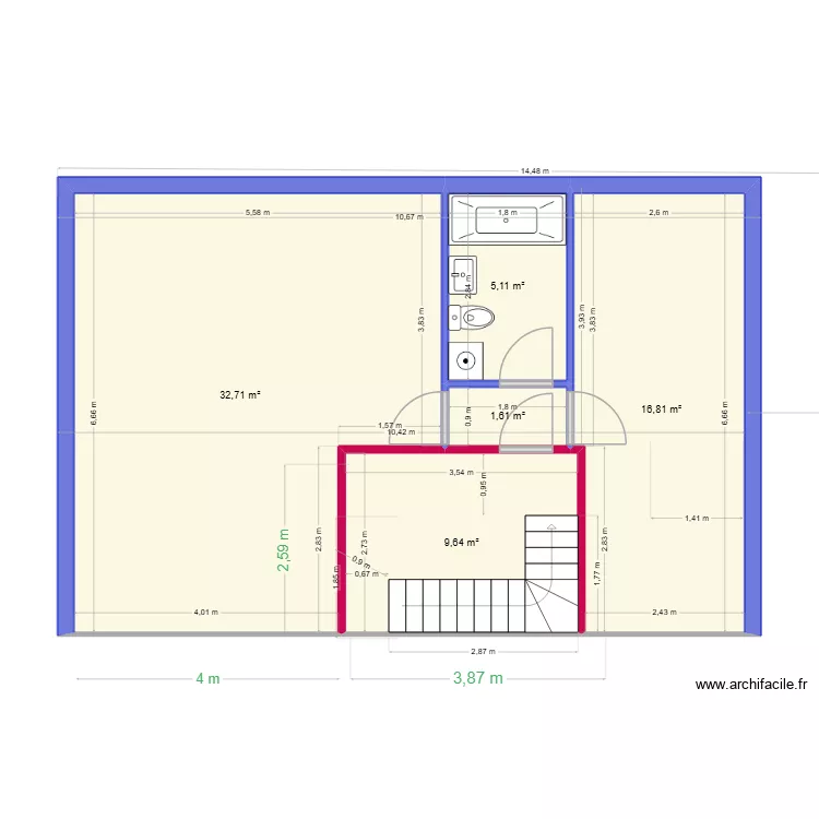 plan terrain 65 2eme &eacute;tage avec sdb. Plan de 5  et 66 m²