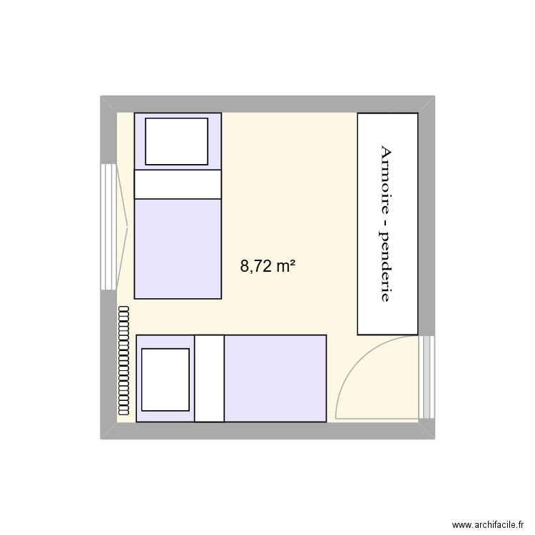 chambre fille. Plan de 1 pièce et 9 m2