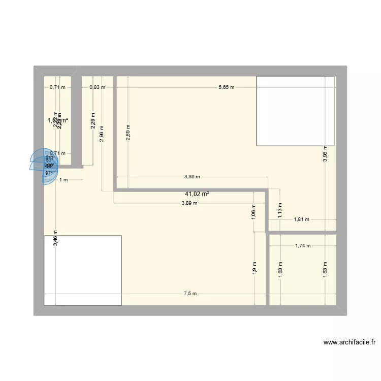 chambre 2EME PROJET. Plan de 2  et 43 m²
