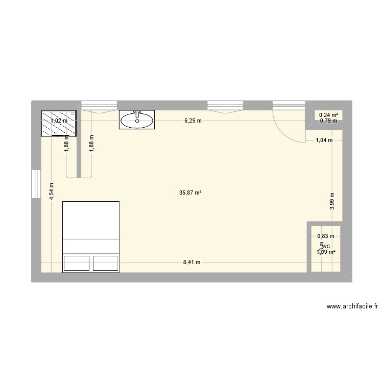 dépendance. Plan de 3 pièces et 39 m2