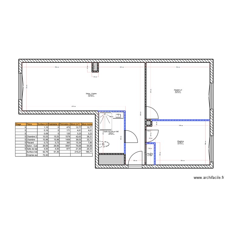 Bergere Projet. Plan de 8 pièces et 63 m2