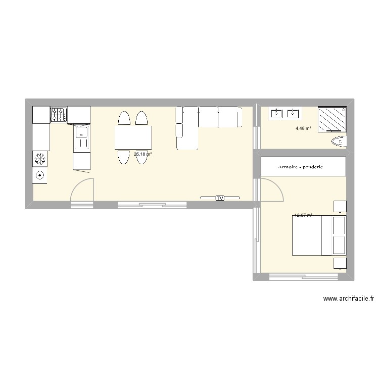 Greenk2. Plan de 3 pièces et 42 m2