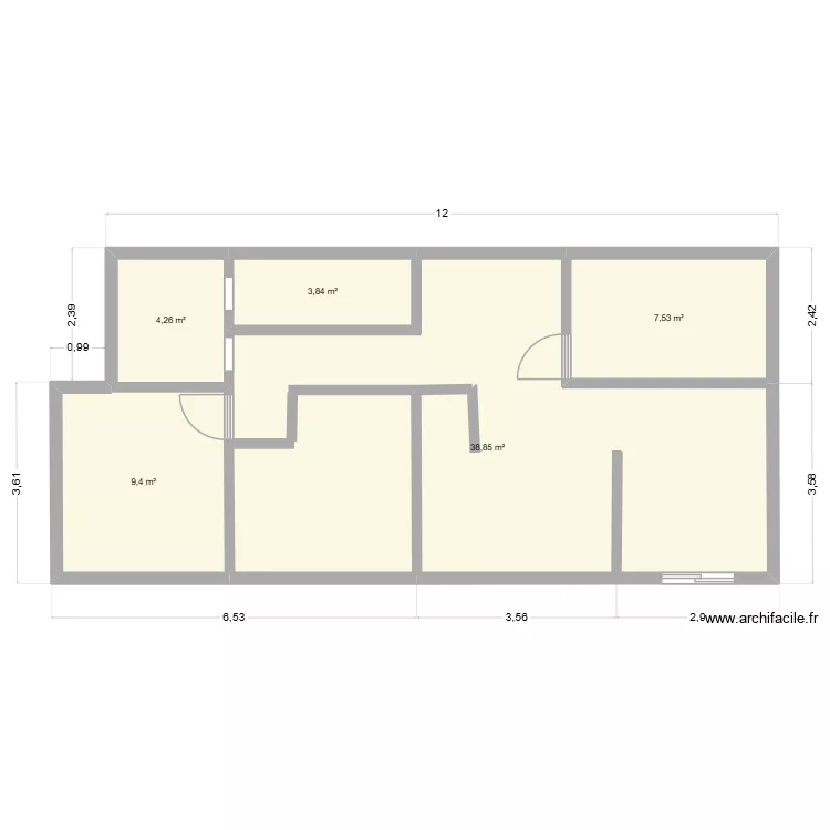R+1 tam. Plan de 5  et 64 m²