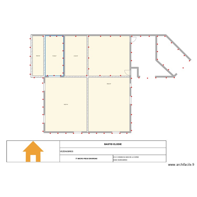 BASTIDE VEZENOBRES. Plan de 5 pièces et 198 m2