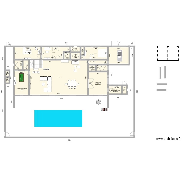 Adi Champs Plan 1C. Plan de 18 pièces et 202 m2