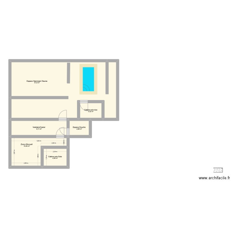Spa Lune De Mougins. Plan de 6 pièces et 81 m2