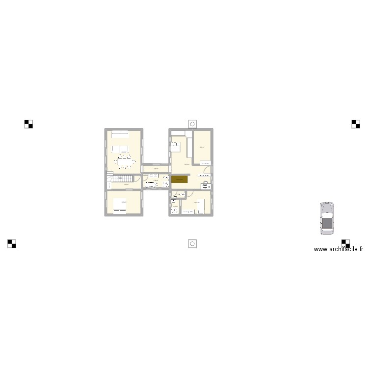 plan en H_3-08-24. Plan de 29 pièces et 253 m2