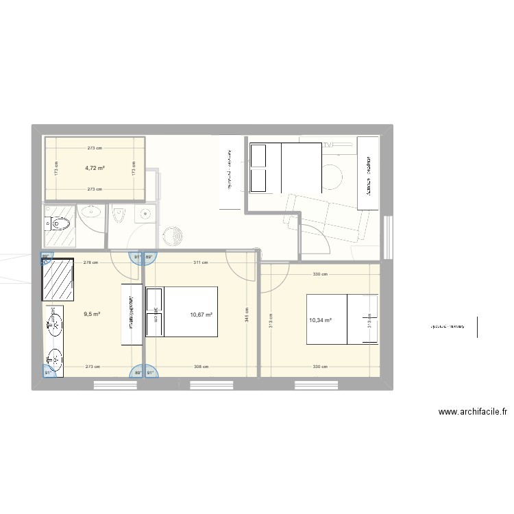 plan 3 etage. Plan de 5 pièces et 98 m2