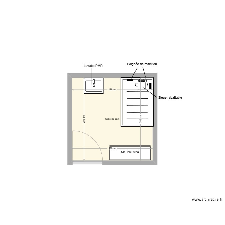 SERRA Claude salle de bain adaptation. Plan de 1 pièce et 4 m2