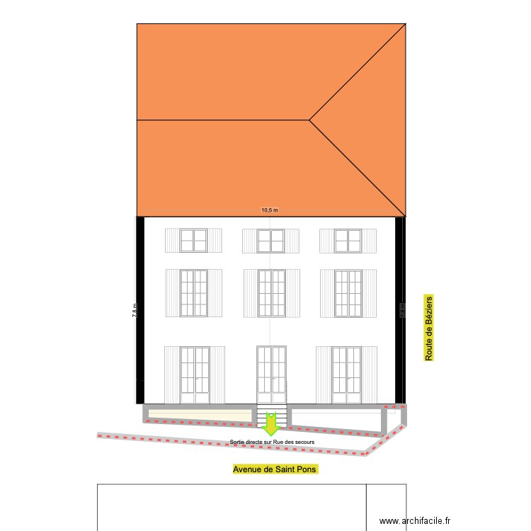 facade entree bar. Plan de 1 pièce et 2 m2