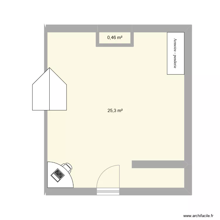 Piece mansardee. Plan de 2  et 26 m²