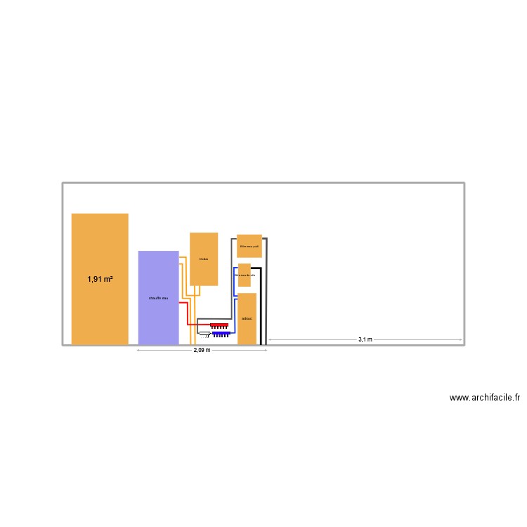 plans de plomberie. Plan de 1 pièce et 17 m2